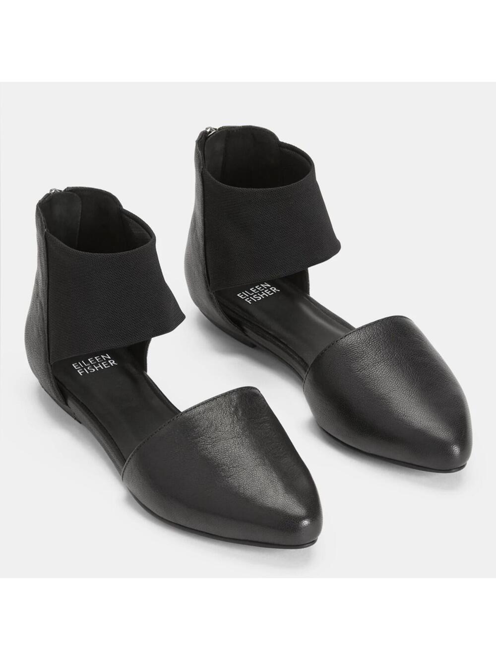 Eileen Fisher Allot Black Ankle Strap Flats